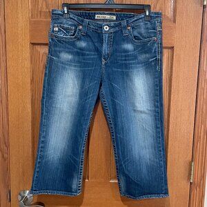 BIG STAR Maddie Women's 33 Stretch Mid Rise Blue Denim Distressed Capri Jeans
